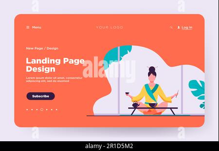 Donna cinese seduta a tavolino e mangiare Illustrazione Vettoriale