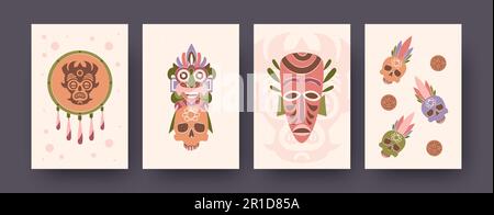 Colorata collezione di poster con elementi Maya Illustrazione Vettoriale