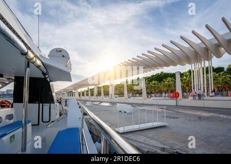 Paseo del Muelle uno Catamarano - Malaga, Andalusia, Spagna Foto Stock