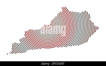 Cartina punteggiata del Kentucky. Forma digitale del Kentucky. Icona tecnologica dello stato degli Stati Uniti con punti graduati. Illustrazione del vettore radiante. Illustrazione Vettoriale