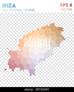 Ibiza mappa poligonale, isola in stile mosaico. Splendido basso stile poly, design moderno. Mappa poligonale di Ibiza per infografiche o presentazioni. Illustrazione Vettoriale