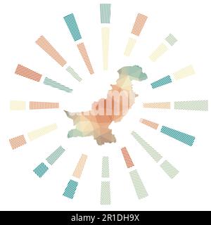 Il Pakistan ha sunburst. Basso poli strisce raggi e mappa del paese. Illustrazione vettoriale accurata. Illustrazione Vettoriale