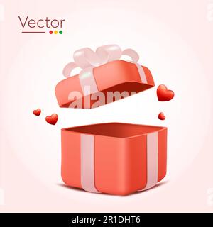 3d confezione regalo dolce con cuori galleggianti, isolato sullo sfondo. Design concept per amore, regali, San Valentino, data, sociale. Illustrazione vettoriale 3D. Illustrazione vettoriale Illustrazione Vettoriale