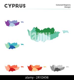 Mappa di Cipro raccolta. Frontiere di Cipro per la vostra infografica. Regioni di paese colorate. Illustrazione vettoriale. Illustrazione Vettoriale