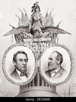 Due presidenti americani assassinati nel 19th ° secolo: Abraham Lincoln, 1809 - 1865 e James Garfield, 1831 - 1881. Dopo una stampa del 19th° secolo. Foto Stock