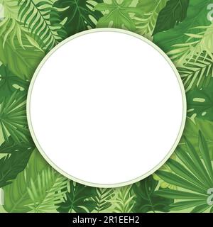Foglie tropicali in una cornice rotonda. Illustrazione Vettoriale