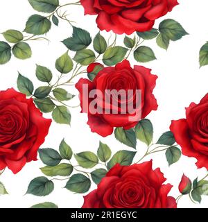 Rosa rosso illustrazione acquerello senza cuciture motivo Foto Stock