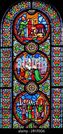 Vetrate, storia dell'esodo, Agnello pasquale, morte del primogenito, di Howes, 1850, Cattedrale Ely, Antico Testamento Foto Stock