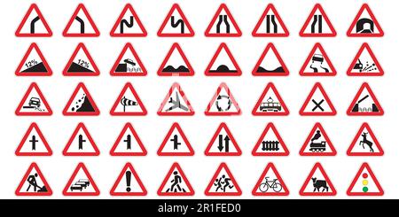 impostare i segnali stradali di avvertenza Illustrazione Vettoriale