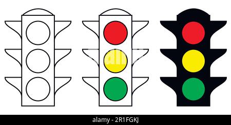 impostare le icone dell'interfaccia del semaforo. Rosso, giallo e verde sì, no e aspetta Illustrazione Vettoriale