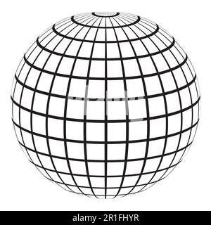3D globo con griglia di coordinate Meridian e parallela Illustrazione Vettoriale