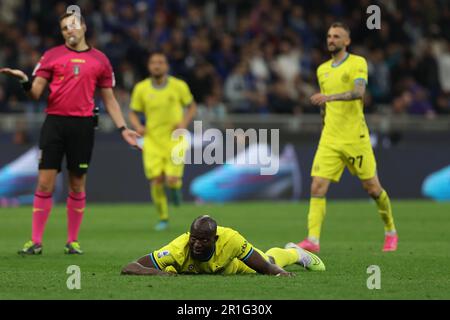 Milano, Italia. 13th maggio, 2023. Romelu Lukaku del FC Internazionale reagisce durante la Serie A 2022/23 football match tra FC Internazionale e US Sassuolo allo Stadio Giuseppe Meazza, Milano, Italia il 13 maggio 2023 Credit: Live Media Publishing Group/Alamy Live News Foto Stock