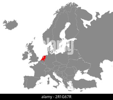 Mappa dei Paesi Bassi con la scritta rossa nella mappa europea. rendering 3d Foto Stock