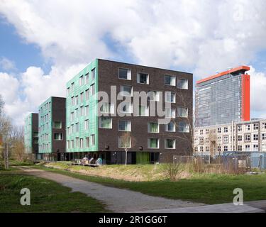 Delft, Paesi Bassi - DUWO Student Housing di Mecannoo, tu Delft campus Foto Stock