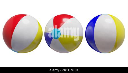 Tre palline da spiaggia isolate su sfondo bianco.3D rendering Foto Stock