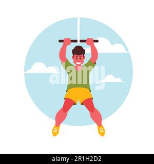 Uomo che fa pull-up su barra orizzontale Flat Vector Illustration Illustrazione Vettoriale