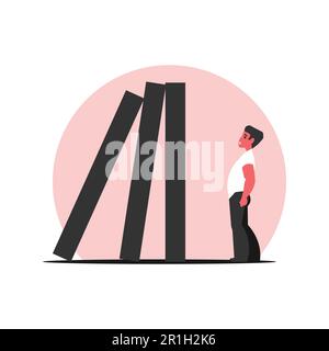 Un uomo si trova di fronte al domino. Illustrazione Vettoriale