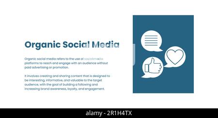 Banner sui social media organici su sfondo chiaro. Elegante banner SMM con testo blu e icone per il business e il marketing Illustrazione Vettoriale