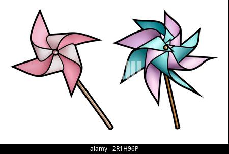 Set di cartoni animati di giocattoli carino a palette di carta per i bambini. Estate oggetti vettore divertente illustrazione. Isolato su sfondo bianco Illustrazione Vettoriale