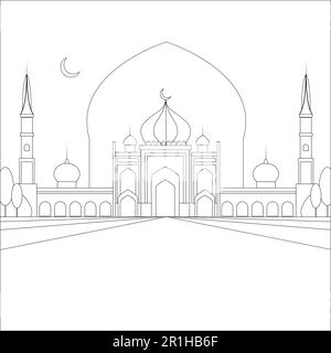 moschea, ramadan, religione, islam, cultura araba, libro da colorare Illustrazione Vettoriale