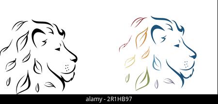 leone vettoriale con criniera a forma di leone lineare icona logo Illustrazione Vettoriale
