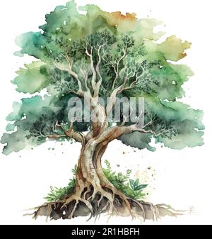 Bodhi albero di Fig Sacro Acquerello Vector Illustration. Illustrazione Vettoriale