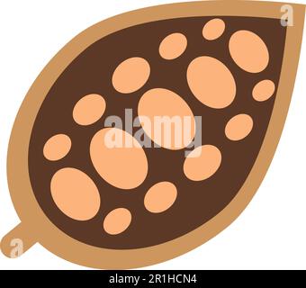 Frutta di cacao matura. Raccolta dei chicchi di cacao per la trasformazione in prodotto finito presso la fabbrica del caffè. Icona vettoriale semplice colorata piatta isolata su bac bianco Illustrazione Vettoriale