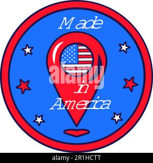 Adesivo adesivo rotondo festivo con puntatore rosso nei colori della bandiera americana. Stati Uniti Luglio 4th Independence Day festa iscrizione badge emb Illustrazione Vettoriale
