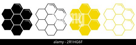 Set di icone a nido d'ape. Illustrazione vettoriale isolata su sfondo bianco Illustrazione Vettoriale