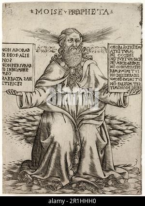 Storia del Profeta Mosè, il Profeta Mosè, Bibbia foglia intorno al 1450, storico, riproduzione restaurata digitalmente da un originale del 18th ° o 19th ° secolo. Foto Stock