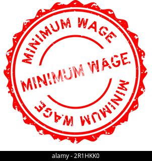 Grunge rosso minimo salario parola rotonda guarnizione di gomma timbro su sfondo bianco Illustrazione Vettoriale
