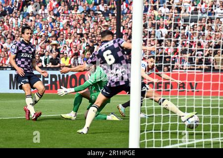 ROTTERDAM - (lr) Oussama Idrissi di Feyenoord segna il 1-0 durante la partita di campionato olandese tra Feyenoord e Go Ahead Eagles allo Stadion de Kuip di Feyenoord il 14 maggio 2023 a Rotterdam, Paesi Bassi. ANP OLAF KRAAK Foto Stock