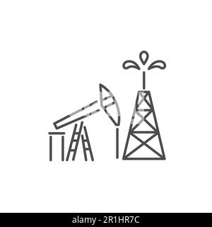 Icona della linea vettoriale relativa alla pompa e alla piattaforma di perforazione dell'olio. Isolato su sfondo bianco. Illustrazione vettoriale. Tratto modificabile Illustrazione Vettoriale