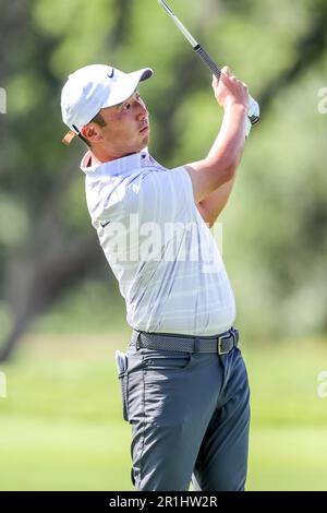 13 maggio 2023: Doug Ghim colpisce un colpo di avvicinamento sulla 3rd buca durante il terzo round del torneo DI golf AT&T Byron Nelson al TPC Craig Ranch di McKinney, Texas. Grigio Siegel/CSM Foto Stock