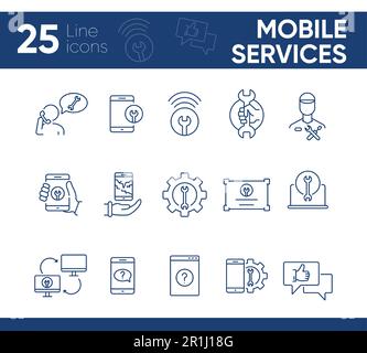 Set di icone della linea dei servizi mobili Illustrazione Vettoriale