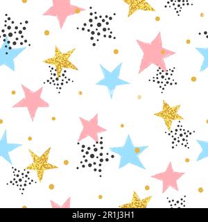 Sfondo astratto di celebrazione con stelle colorate. Pattern vettoriale senza giunture. Illustrazione Vettoriale