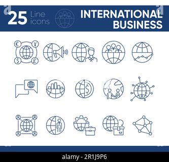 Set di icone per la linea di business internazionale Illustrazione Vettoriale