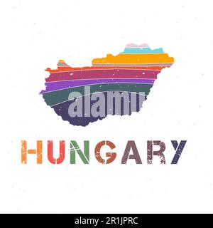 Progettazione di mappe per l'Ungheria. Forma del paese con belle onde geometriche e texture grunge. Illustrazione vettoriale di classe. Illustrazione Vettoriale