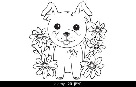 Cute Dog linea arte colorazione pagina per i bambini. Illustrazione Vettoriale