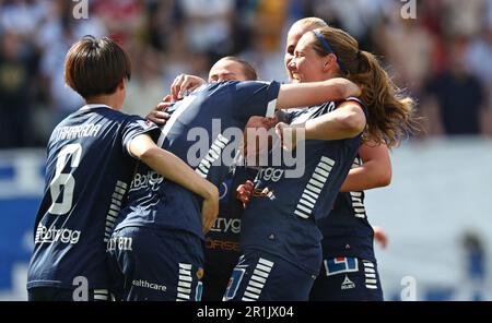 Linköping festeggia dopo il 1-0 durante la partita di calcio di domenica nell'OBOS Damallsvenskan tra il Linköping FC-IFK Norrköping all'arena di Bilbörsen, Linköping, Svezia. Foto Stock