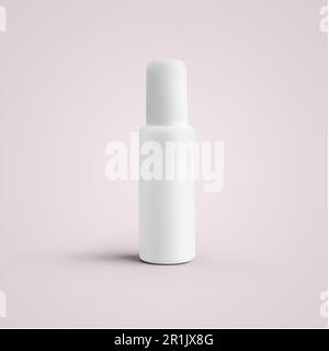 3D rendering bianco bomboletta spray di plastica cosmetica isolata su sfondo grigio. Adatta per il tuo design mockup. Foto Stock