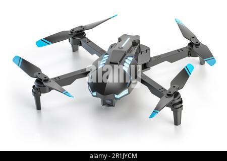 Drone ad aria quadcopter isolato su sfondo bianco. illustrazione 3d Foto Stock