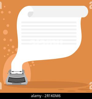 Icona della macchina da scrivere in grigio vettoriale isolata su sfondo arancione Illustrazione Vettoriale