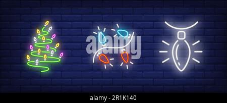 Set di segni natalizi al neon Illustrazione Vettoriale