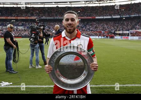 ROTTERDAM - Orkun Kokcu di Feyenoord con la conchiglia durante la partita di campionato olandese tra Feyenoord e Go Ahead Eagles allo stadio di Feyenoord de Kuip il 14 maggio 2023 a Rotterdam, Paesi Bassi. ANP MAURICE VAN PIETRA Foto Stock