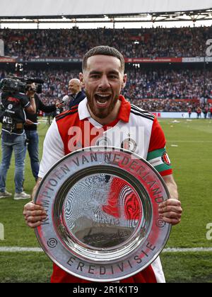 ROTTERDAM - Orkun Kokcu di Feyenoord con la conchiglia durante la partita di campionato olandese tra Feyenoord e Go Ahead Eagles allo stadio di Feyenoord de Kuip il 14 maggio 2023 a Rotterdam, Paesi Bassi. ANP MAURICE VAN PIETRA Foto Stock