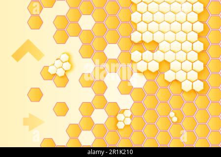 Nido d'ape e sfondo vettoriale frecce. Sfondo a 3D esagoni bianco e giallo sfumato minimalista Illustrazione Vettoriale