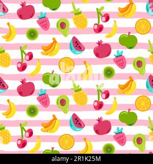 Frutti tropicali, frutti di bosco vettore senza cuciture modello. Delineato esotico frutta affettata carta da parati design Illustrazione Vettoriale