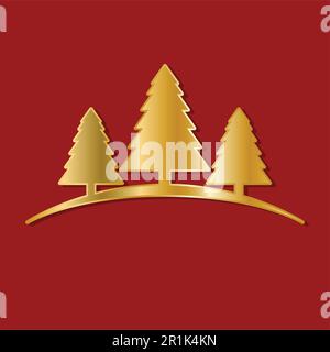 Illustrazione simbolica dell'albero d'oro di Natale su sfondo rosso Illustrazione Vettoriale