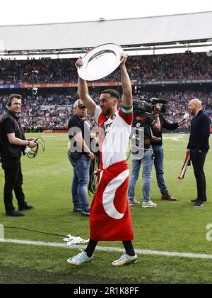 ROTTERDAM - Orkun Kokcu di Feyenoord con la conchiglia durante la partita di campionato olandese tra Feyenoord e Go Ahead Eagles allo stadio di Feyenoord de Kuip il 14 maggio 2023 a Rotterdam, Paesi Bassi. ANP MAURICE VAN PIETRA Foto Stock